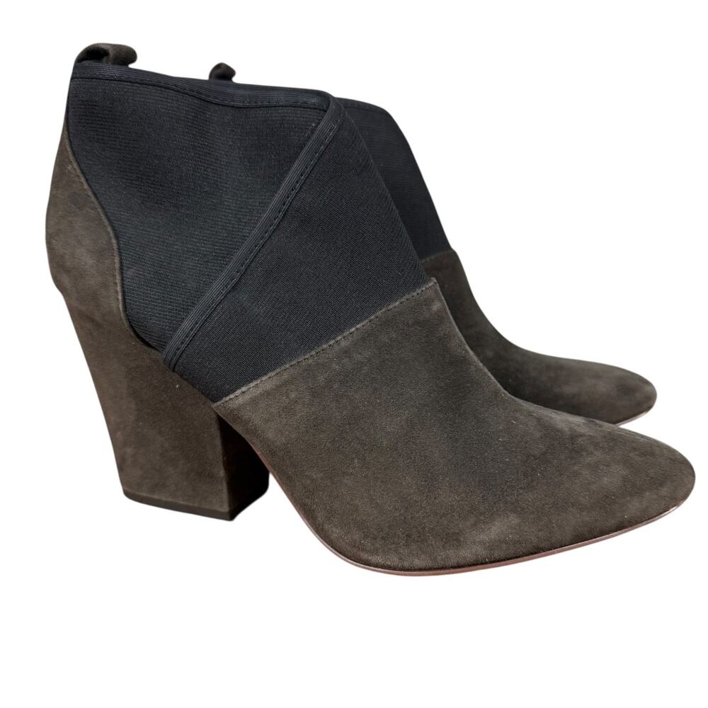 Calvin Klein Zella Womens Suede Brown Black Chunky Heel Ankle Boots Booties sz 9